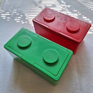 Vintage Chubs Stackables Baby Wipe Containers. Set of 2 Green Red Craft Storage
